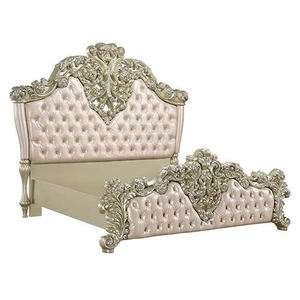 ACME Vatican PU/Wood Panel Bed, Eastern King Size, Champagne/Light Gold