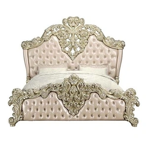 ACME Vatican PU/Wood Panel Bed, Eastern King Size, Champagne/Light Gold