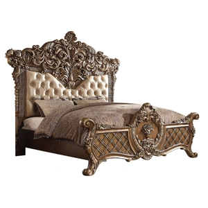 ACME Constantine PU/Wood Panel Bed, Eastern King Size, Brown/Gold