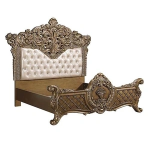 ACME Constantine PU/Wood Panel Bed, Eastern King Size, Brown/Gold