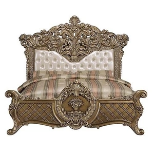 ACME Constantine PU/Wood Panel Bed, Eastern King Size, Brown/Gold