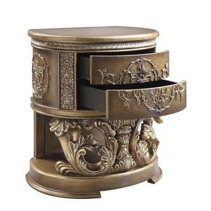 ACME Constantine Wood Nightstand w/2 Drawers, Brown/Gold