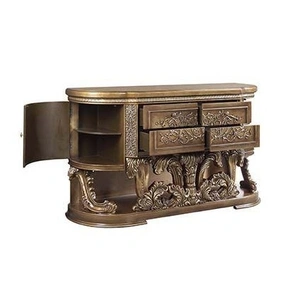 ACME Constantine PU/Wood Panel Bedroom Set, Brown/Gold