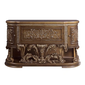 ACME Constantine Wood Double Dresser w/4 Drawers & 2 Doors, Brown/Gold
