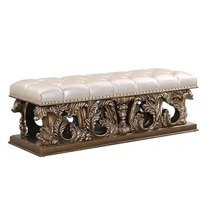 ACME Constantine PU/Wood Bench, Brown/Gold