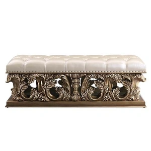 ACME Constantine PU/Wood Bench, Brown/Gold