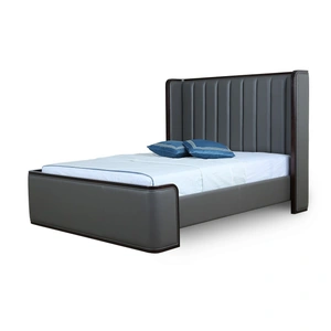 Manhattan Comfort Kingdom Faux Leather Queen Size Bed, Graphite