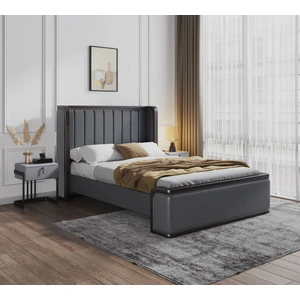 Manhattan Comfort Kingdom Faux Leather Queen Size Bed, Graphite