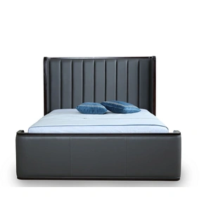 Manhattan Comfort Kingdom Faux Leather Queen Size Bed, Graphite