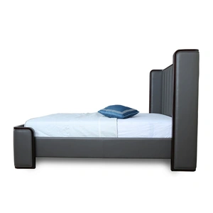 Manhattan Comfort Kingdom Faux Leather Queen Size Bed, Graphite