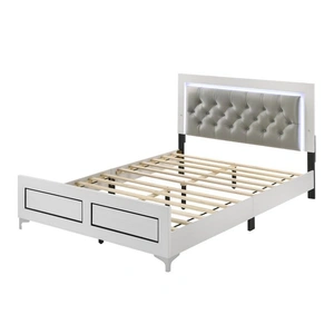 ACME Casilda PU/Wood Panel Bed w/LED Light, Gray/White