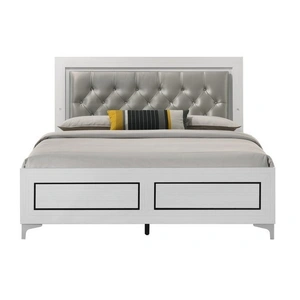 ACME Casilda PU/Wood Panel Bed w/LED Light, Gray/White