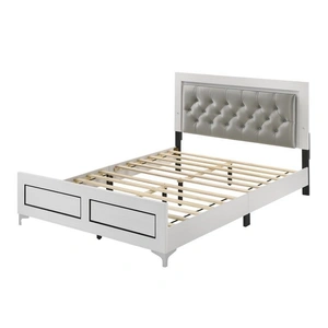 ACME Casilda PU/Wood Panel Bedroom Set w/LED Light, Gray/White