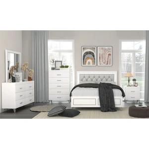 ACME Casilda PU/Wood Panel Bedroom Set w/LED Light, Gray/White