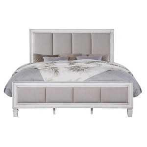 ACME Katia Fabric/Wood Panel Bed, Light Gray/White