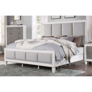 ACME Katia Fabric/Wood Panel Bed, Light Gray/White