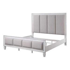 ACME Katia Fabric/Wood Panel Bedroom Set, Light Gray/White