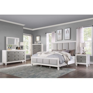 ACME Katia Fabric/Wood Panel Bedroom Set, Light Gray/White