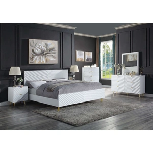 ACME Gaines Wood/Metal Panel Bedroom Set, Gray High Gloss