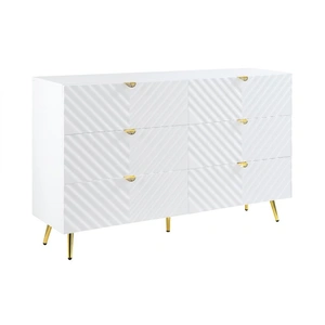 ACME Gaines Wood/Metal Double Dresser w/6 Drawers, White High Gloss