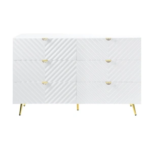 ACME Gaines Wood/Metal Double Dresser w/6 Drawers, White High Gloss