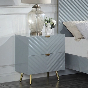 ACME Gaines Wood/Metal Nightstand w/2 Drawers in Gray High Gloss