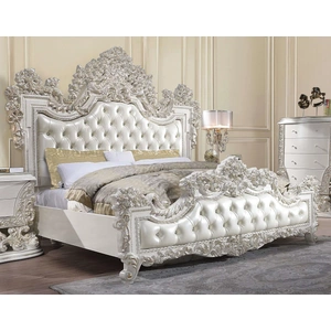ACME Adara PU/Wood Tufted Panel Bed, Eastern King Size, Antique White