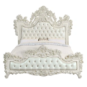 ACME Adara PU/Wood Tufted Panel Bed, Eastern King Size, Antique White