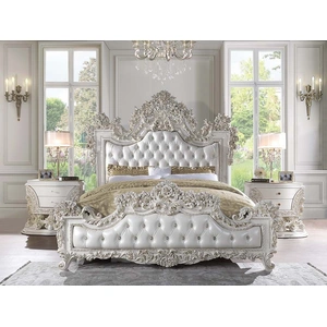 ACME Adara PU/Wood Tufted Panel Bedroom Set, Antique White