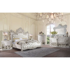 ACME Adara PU/Wood Tufted Panel Bedroom Set, Antique White