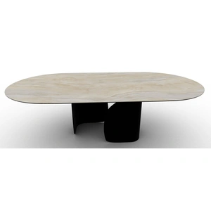 Calligaris Twins W98.4-inch Ceramic/Metal Customizable Oval Dining Table