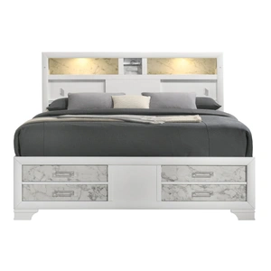 Galaxy Home Furnishings Soul Wood Panel Storage Bed w/LED Light, White