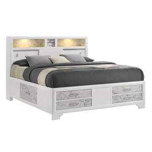 Galaxy Home Furnishings Soul Wood Panel Storage Bedroom Set w/LED Light, White