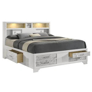 Galaxy Home Furnishings Soul Wood Panel Storage Bed w/LED Light, White