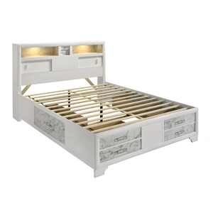 Galaxy Home Furnishings Soul Wood Panel Storage Bed w/LED Light, White