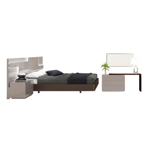 SoleModern Maratea Modern Bedroom Set with Lighting, Light Grey Lacquer/Espresso Oak