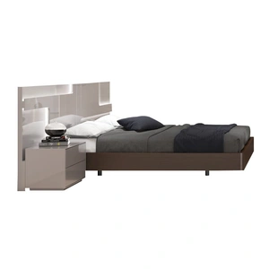 SoleModern Maratea Modern Bedroom Set with Lighting, Light Grey Lacquer/Espresso Oak