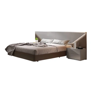 SoleModern Anzio Modern Bed with Lighting, Light Grey Lacquer/Oak