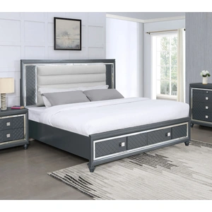 Bella Furniture SM Carlyle Fabric/Wood Panel Storage Bedroom Set w/LED Light, Metallic Charcoal
