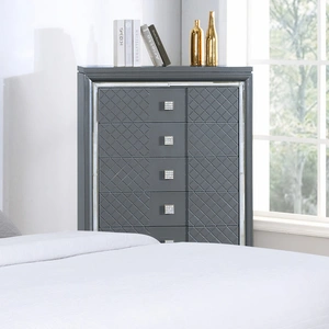 Bella Furniture SM Carlyle Wood Chest w/5 Drawers, Metallic Charcoal