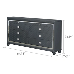 Bella Furniture SM Carlyle Wood Double Dresser w/8 Drawers, Metallic Charcoal