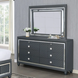 Bella Furniture SM Carlyle Fabric/Wood Panel Storage Bedroom Set w/LED Light, Metallic Charcoal