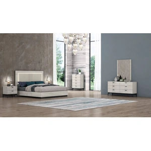 J&M Furniture Bella Premium Leatherette LED Bedroom Set, Grey