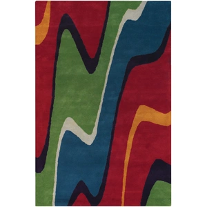 Chandra Bense Garza Wool Hand-tufted Rug, Green/Red/Orange/Blue