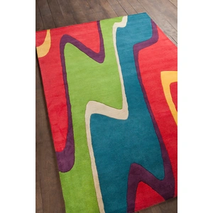 Chandra Bense Garza Wool Hand-tufted Rug, Green/Red/Orange/Blue