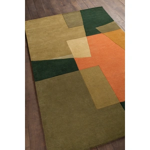 Chandra Bense Garza Wool Hand-tufted Rug, Green/Orange