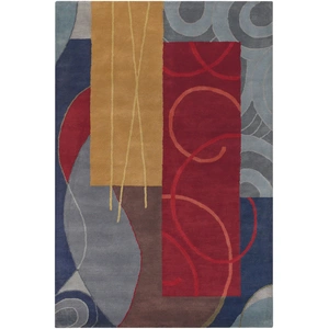 Chandra Bense Garza Wool Hand-tufted Rug, Blue/Red/Gold/Grey/Brown