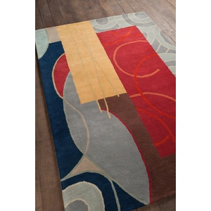 Chandra Bense Garza Wool Hand-tufted Rug, Blue/Red/Gold/Grey/Brown