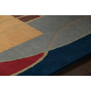 Chandra Bense Garza Wool Round Hand-tufted Rug, 7'9-inch, Blue/Red/Gold/Grey/Brown