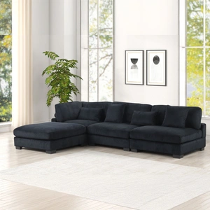 Galaxy Home Furnishings Bentley 4-Piece Corduroy Fabric L-Shaped Sectional Sofa, Black